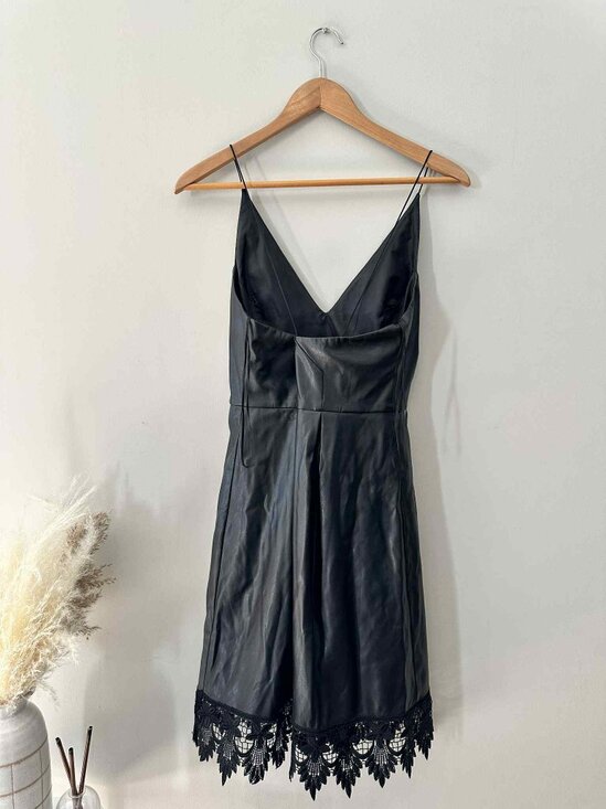 Topshop Black Satin Slip Dress with Lace Trim, Size 10 - Picture 3 of 7